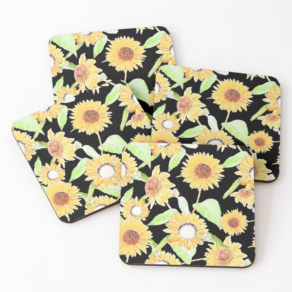 Item preview, Yellow Black Sunflowers Pretty Watercolor Paint designed and sold by NdesignTrend.