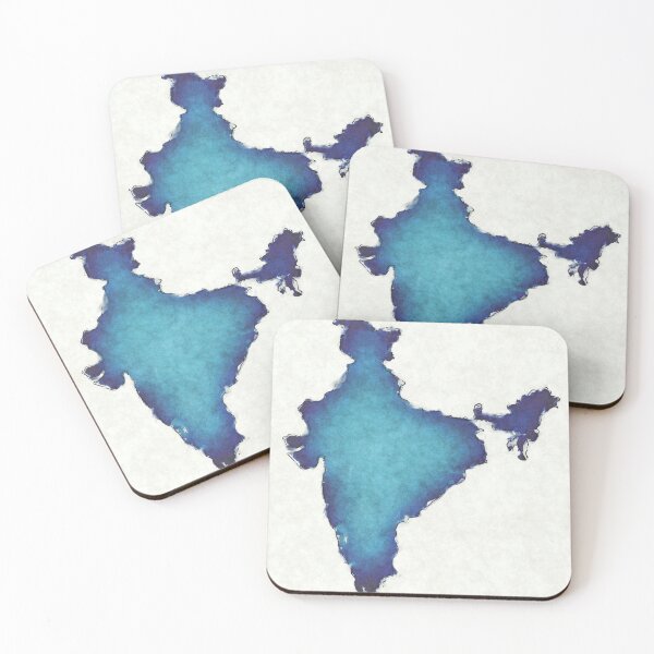 Item preview, India map with drawn lines and blue watercolor illustration designed and sold by Ingo Menhard.