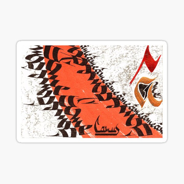 Calligraphie originale alphabet noir sur orange Sticker