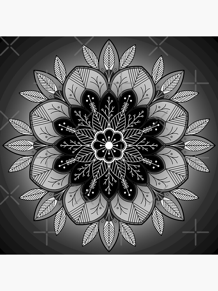 Aperçu 3 sur 3. Poster avec l'œuvre Mandala magnifique en Noir et Blanc créée et vendue par AudreyJanvier.