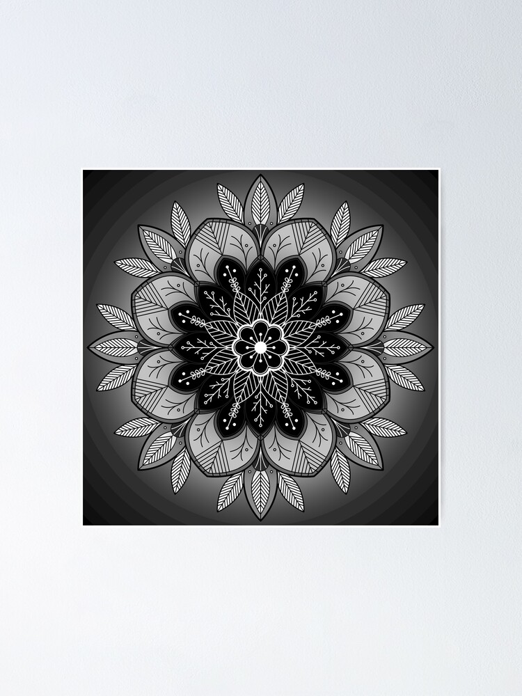 Aperçu 1 sur 3. Poster avec l'œuvre Mandala magnifique en Noir et Blanc créée et vendue par AudreyJanvier.