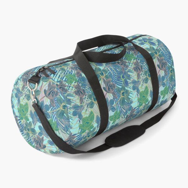 Item preview, Tropical pattern with yellow and green and blue exotic foliage with acid orchids on turquoise background designed and sold by ANAKOTO.