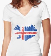 Iceland Distressed Map Flag Women's Fitted V-Neck T-Shirt