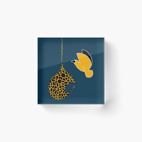 Geometric Ruppell’s Weaver Bird with nest and weaver text detail Acrylic Block