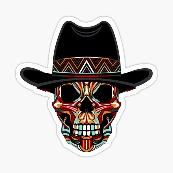 Skull vinyl decal, cowboy hat skull sticker, western vinyl decals