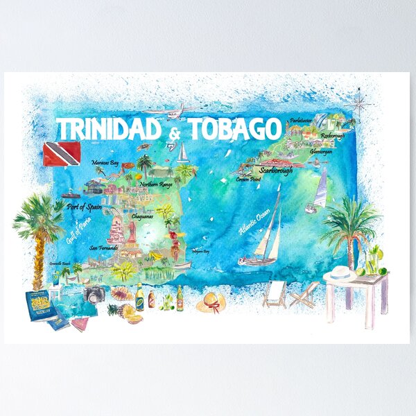 Item preview, Trinidad & Tobago Antilles Illustrated Travel Map with Roads and Highlights designed and sold by artshop77.