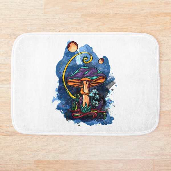 Champignon fantaisie sur fond bleu nuit Tapis de bain