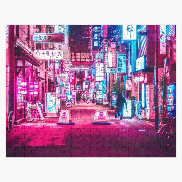 Tokyo Nightlife pink neon Jigsaw Puzzle
