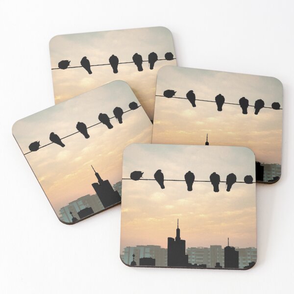 Item preview, Black birds on a line over city designed and sold by NineVi.