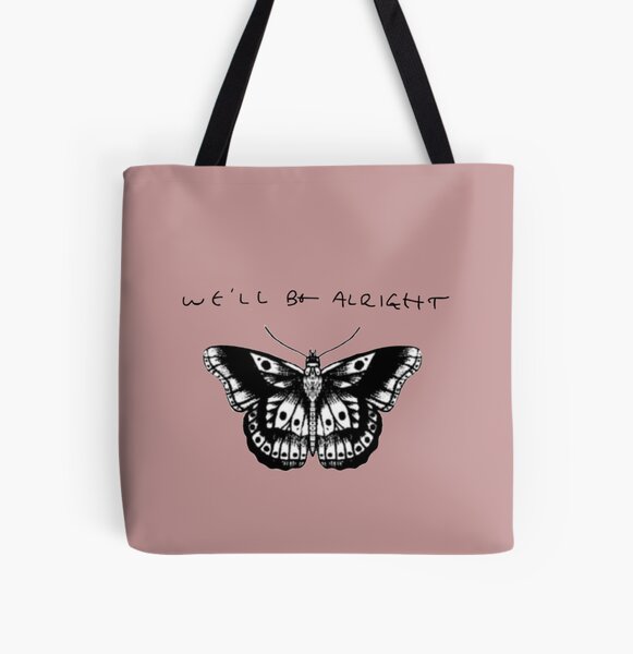 We'll Be Alright Harry Styles Handwriting and Butterfly Tattoo Sticker Pink All Over Print Tote Bag