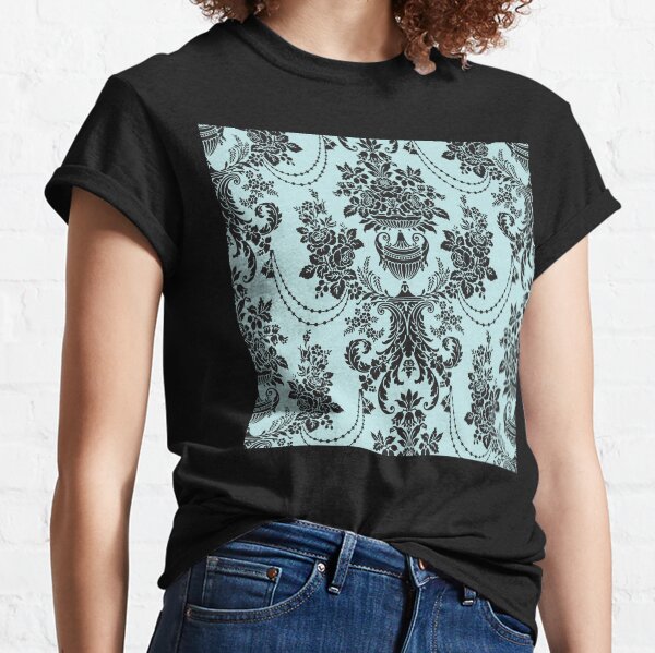 Geometric Blue & Bblack Damask Abstract Beautiful Vintage Pattern Art Design Classic T-Shirt