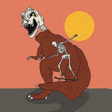 Artwork thumbnail, Prehistoric tyrannosaurus rex and skateboarding skeleton by LeDarkstone