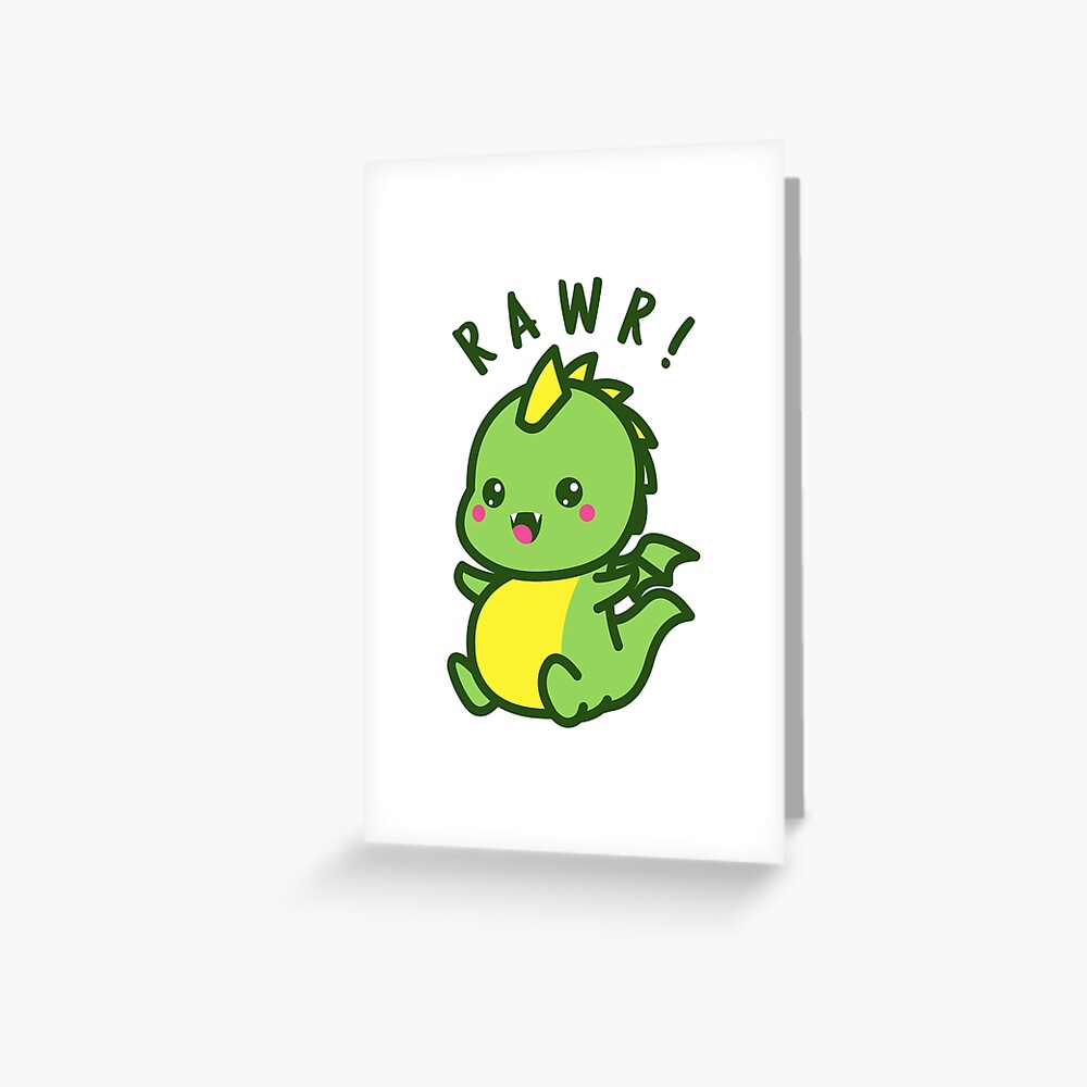 Rawr Cute Kawaii Dinosaur Cute Baby Dino Greeting Card For Sale By TamGustam Redbubble