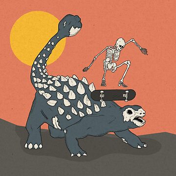 Artwork thumbnail, Ankylosaurus Dinosaur and a skateboarding skeleton by LeDarkstone
