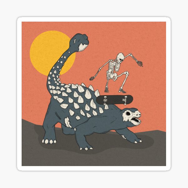 Ankylosaurus Dinosaur and a skateboarding skeleton Sticker