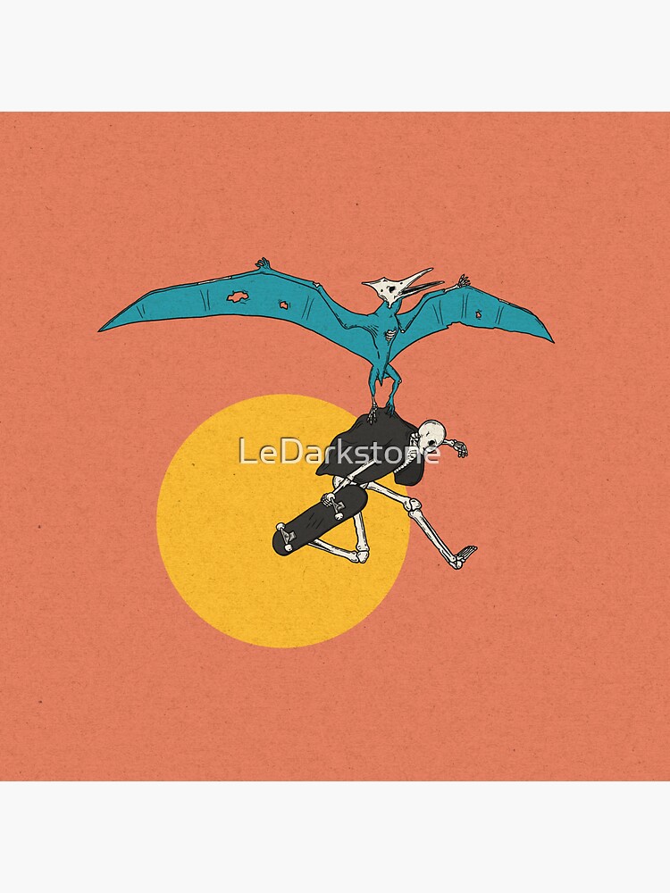 Thumbnail 3 of 3, Sticker, Pterodactyl and a skateboarding skeleton designed and sold by LeDarkstone.