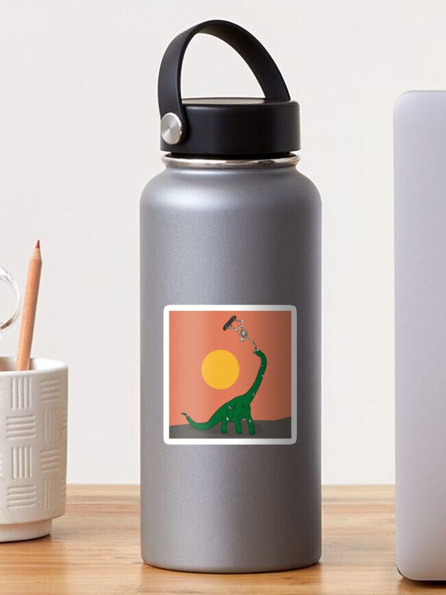 Thumbnail 1 of 3, Sticker, brachiosaurus and a skateboarding skeleton designed and sold by LeDarkstone.