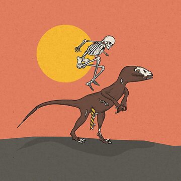 Artwork thumbnail, Velociraptor and a skateboarding skeleton by LeDarkstone