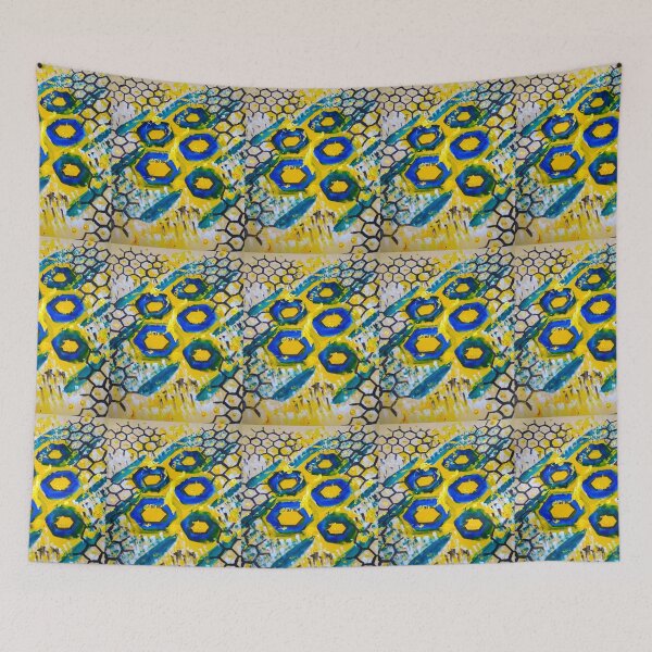 Item preview, Coloured Hexagons In Black Net designed and sold by Artcartstart.