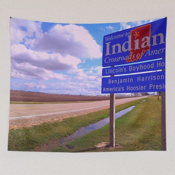 Item preview, Welcome to Indiana Sign Along a Two Lane Highway on a Cloudy Afternoon designed and sold by Mothe3rd.