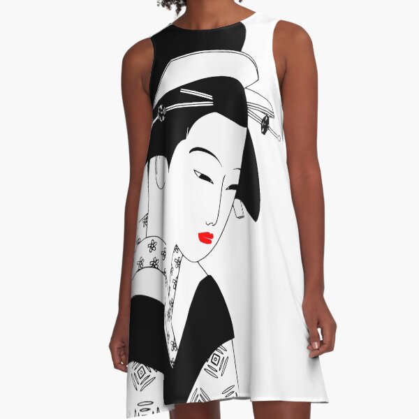 Japanese Geisha Art A-Line Dress