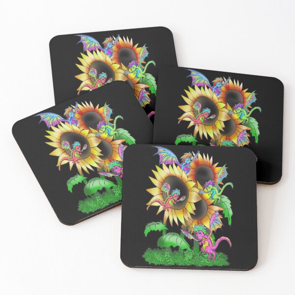 Item preview, Tiny dragons flying around big sunflowers designed and sold by CuisineCat.