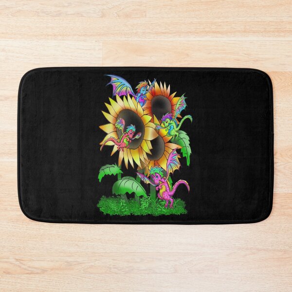 Item preview, Tiny dragons flying around big sunflowers designed and sold by CuisineCat.