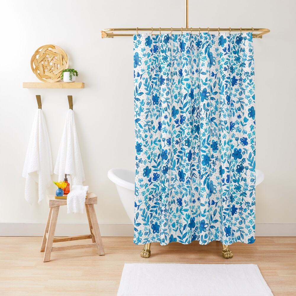 Indigo Blumen Pattern Duschvorhang