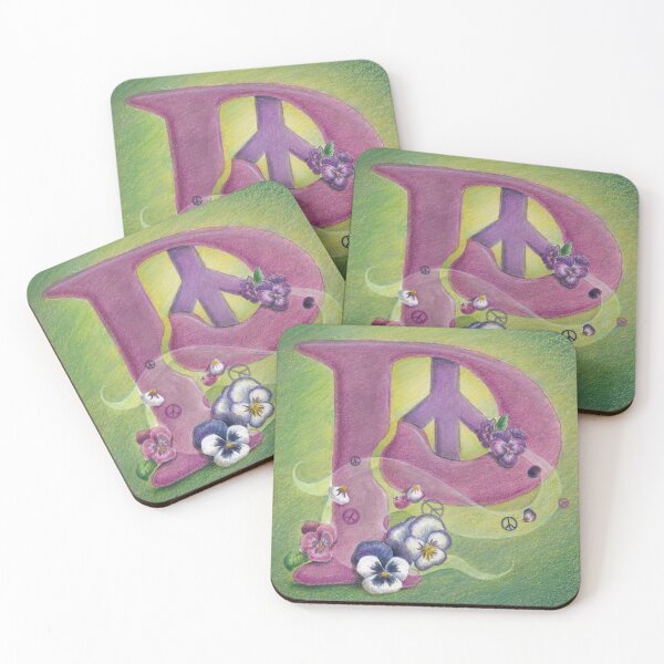 Item preview, Letter P Monogram with Purple Pansies & Peace Signs - "P is for Patti" designed and sold by Carye VanDerPol Mahoney.