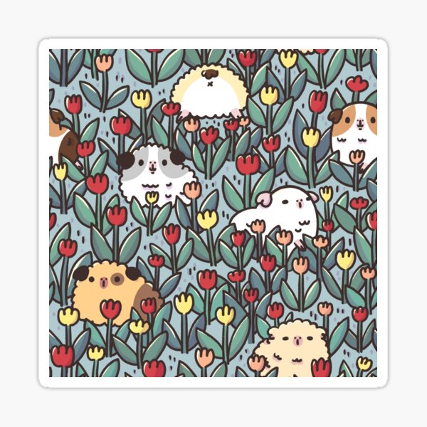 Teddy Guinea pigs and Flowers Pattern Sticker