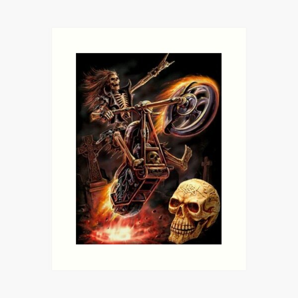 Item preview, Flaming Skeleton riding a motorcycle designed and sold by slashrose4ever.