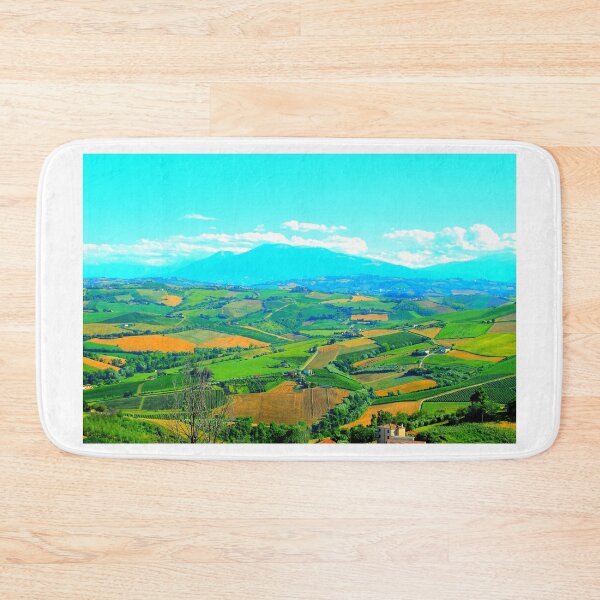 Item preview, Scene in Carassai with fields sectoring the lands and impressive mountains designed and sold by Kristina Drozd.