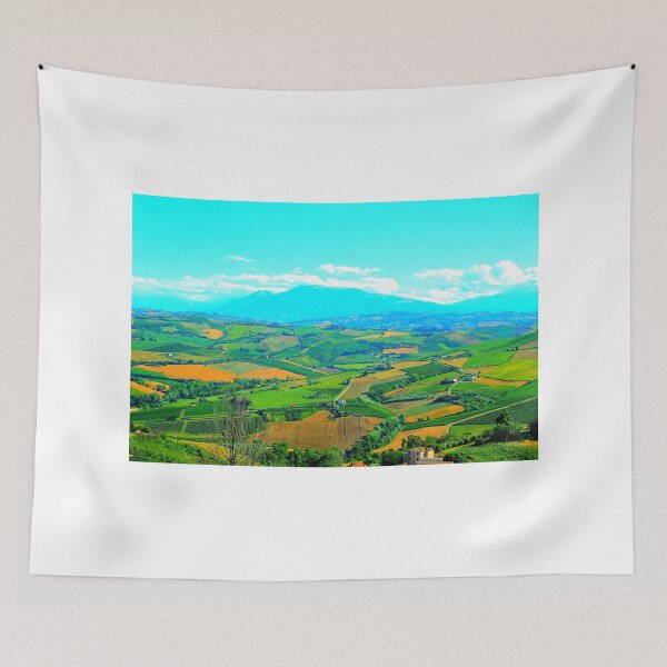 Item preview, Scene in Carassai with fields sectoring the lands and impressive mountains designed and sold by Kristina Drozd.