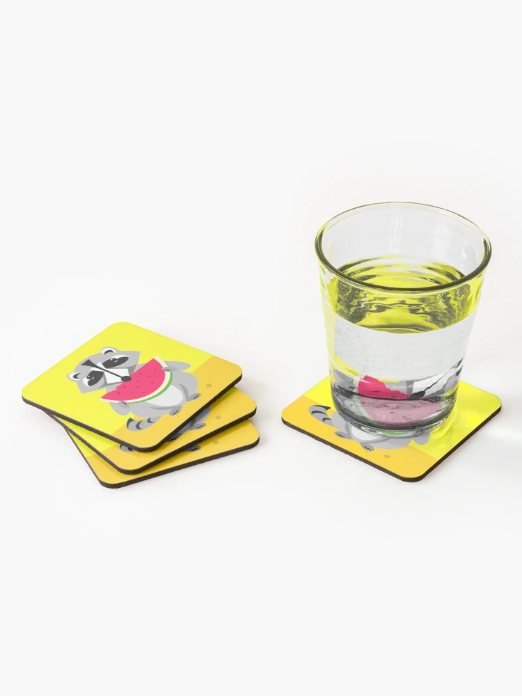 Thumbnail 2 of 5, Coasters (Set of 4), Abstract Raccoon Eating Watermelon designed and sold by studioart.