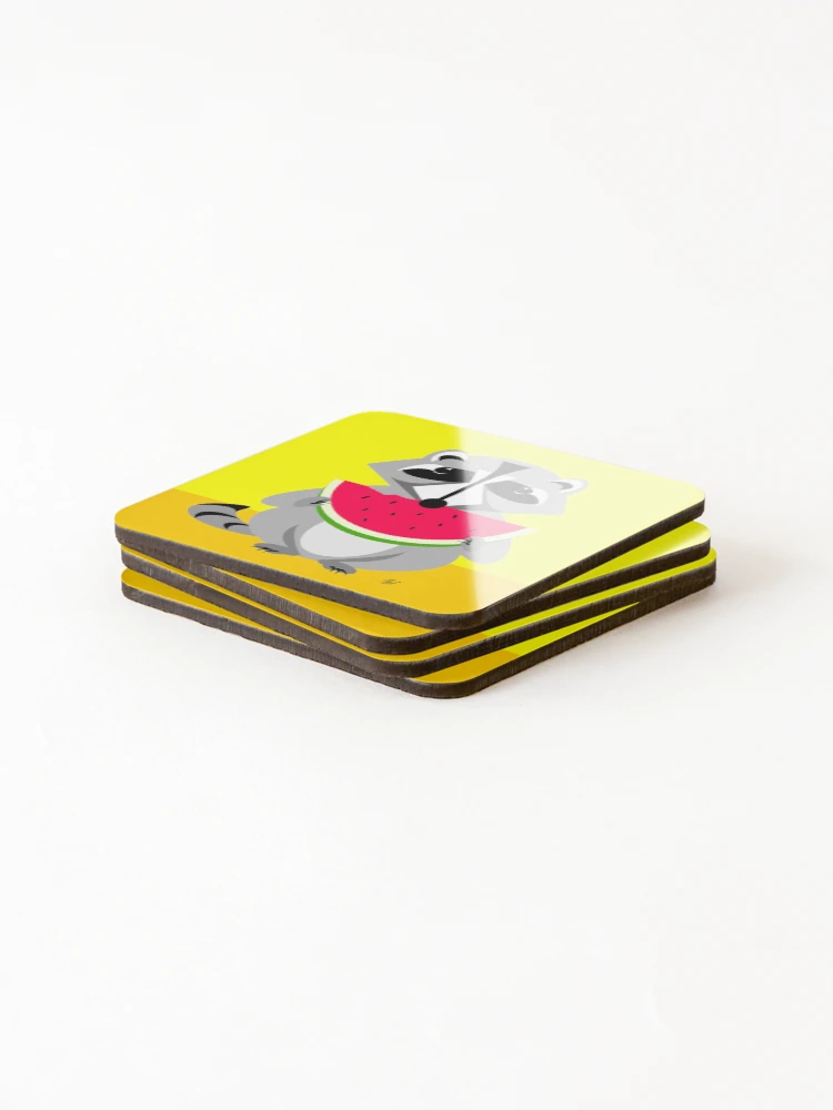 Thumbnail 4 of 5, Coasters (Set of 4), Abstract Raccoon Eating Watermelon designed and sold by studioart.