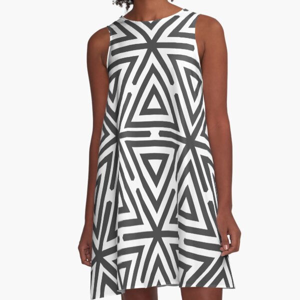 Gray Triangles Tribal Pattern A-Line Dress
