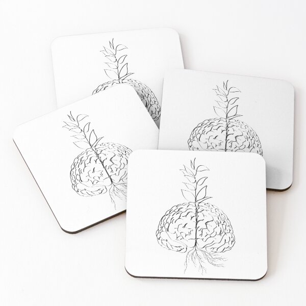 Item preview, Continuous line illustration of brain with blooming leaves and deep roots. Abstract concept of mindfulness designed and sold by AriadnaArt.