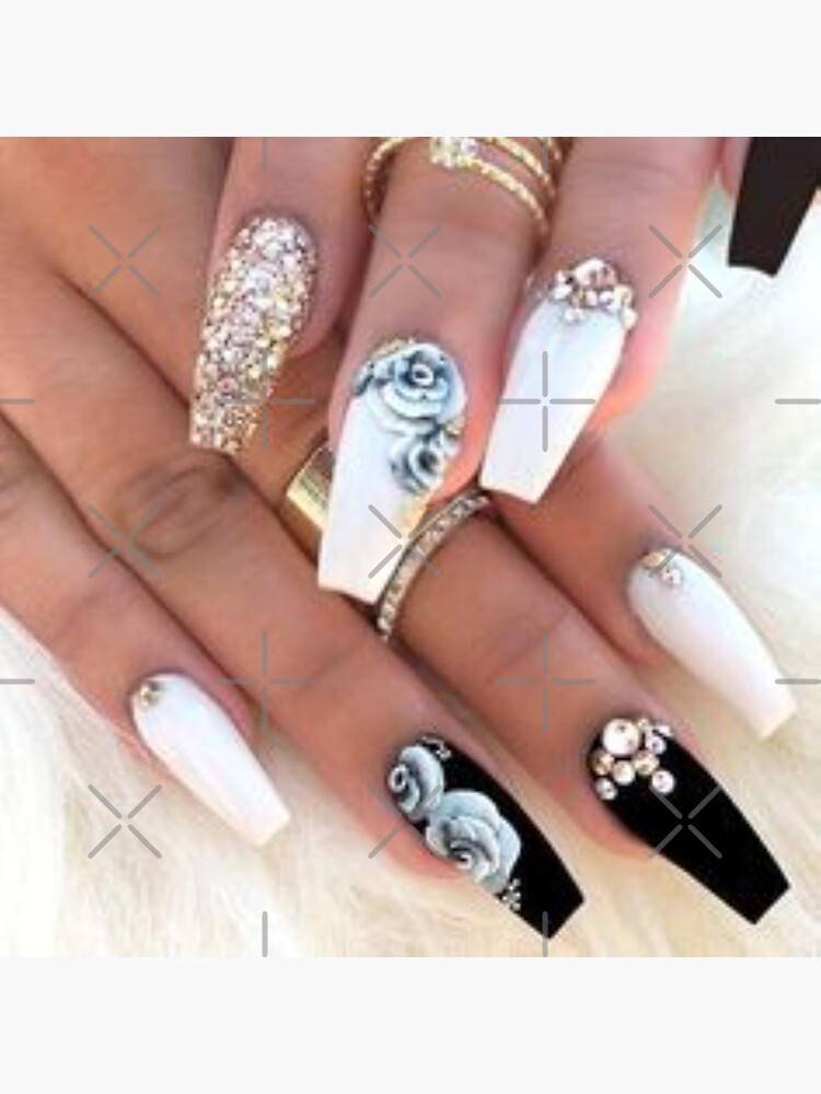 Medium Coffin Nails Press on Glossy Pink White Fake Nails Summer Nail Art  Decorations Full Cover Glitter Rhinestone Acrylic Nails Exquisite Design  Stick on Nails for Women Girls 24Pcs nail 2