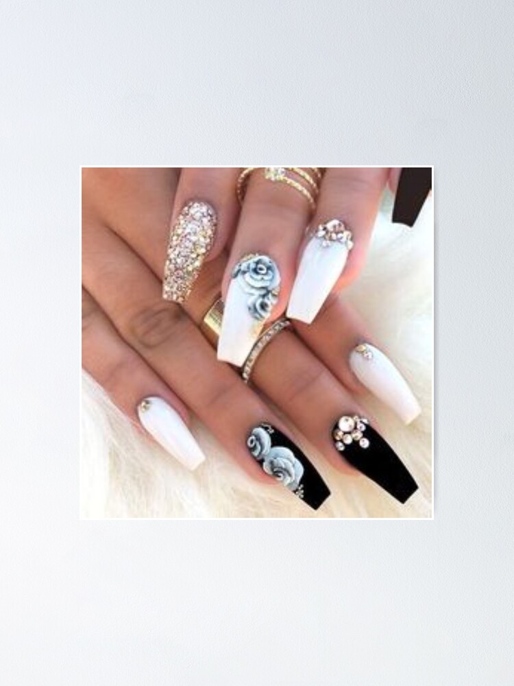 Buy White Nails With Rhinestones Online In India - Etsy India