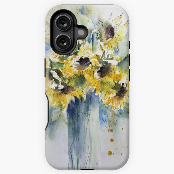 Artikel-Vorschau von Aquarell Sonnenblumen Kunst malen Textur Design. iPhone und Samsung Galaxy Fall Abdeckung, designt und verkauft von RoManSmArt.