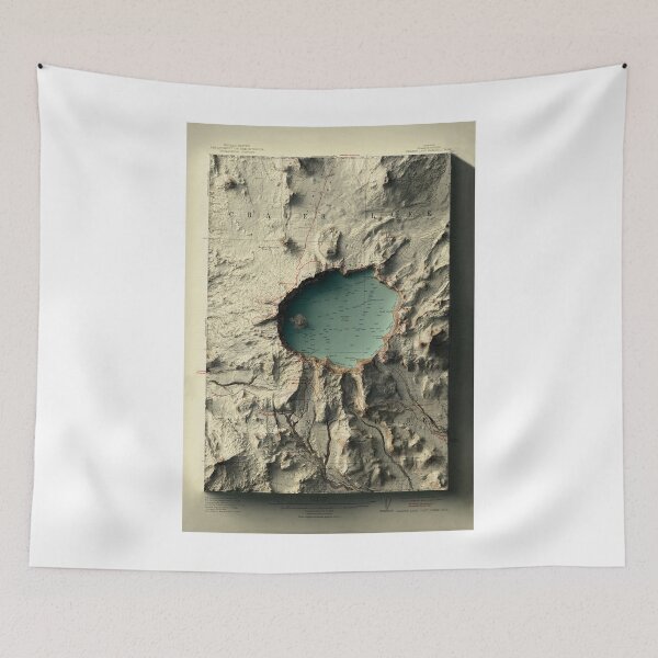 Item preview, 1911 Crater Lake, Oregon Relief Map 3D digitally-rendered - Foggy Night Version designed and sold by ThinkAboutMaps.