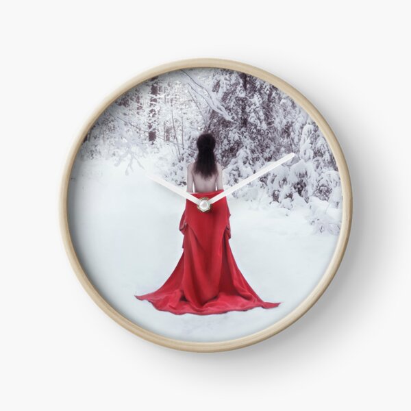 Woman in red kimono and bare shoulders walking away in snow Tote Bag