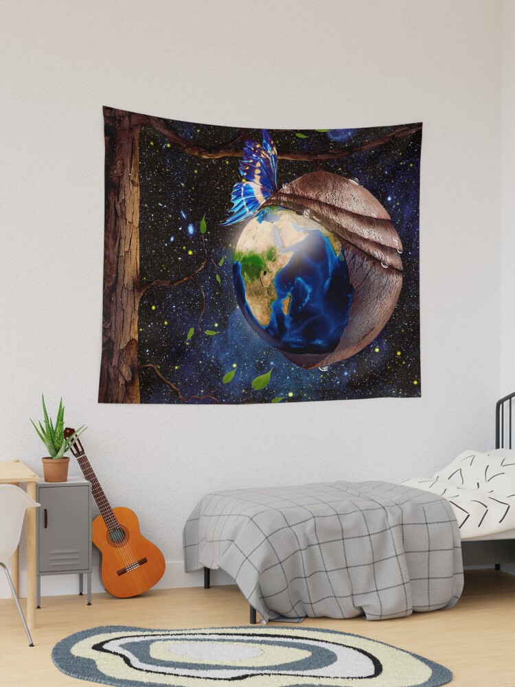 Planet Earth reborn from butterfly cocoon in cosmos artistic