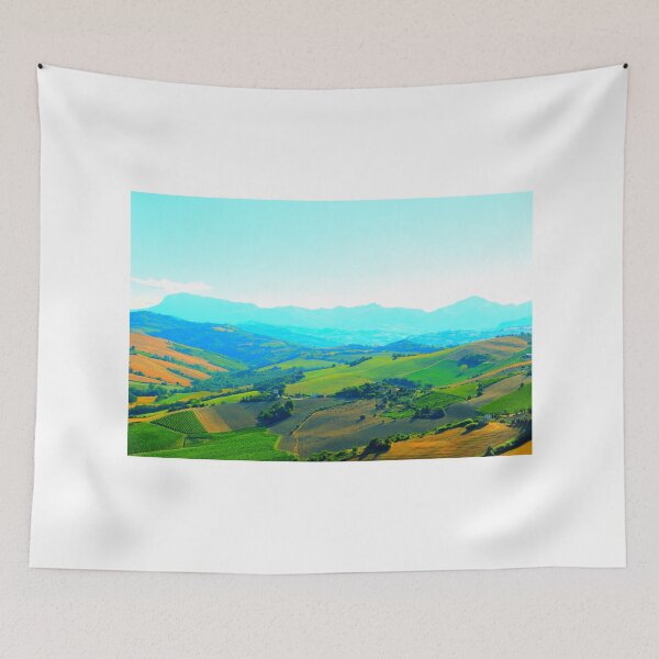 Item preview, Scenery in Carassai with rolling fields and hazy mountains in the background designed and sold by Kristina Drozd.