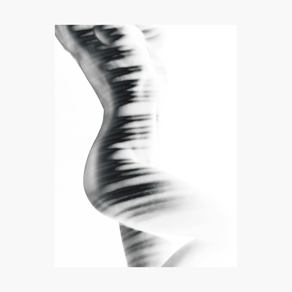 Abstract black and white nude woman body with on white background art  print