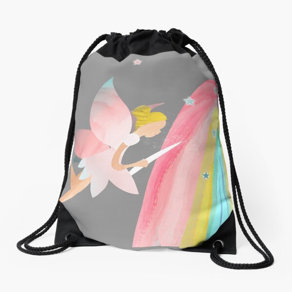 Little girls cute fairy and rainbow illustration - Caroline Laursen Original Drawstring Bag