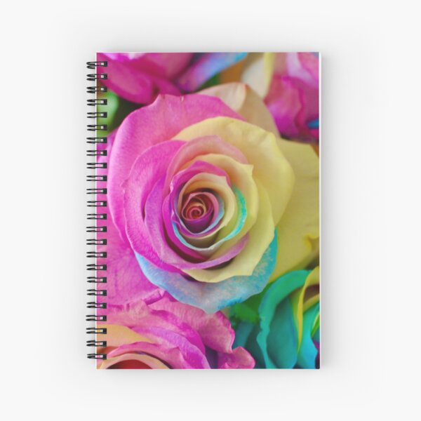 Neon Rainbow Roses Spiral Notebook