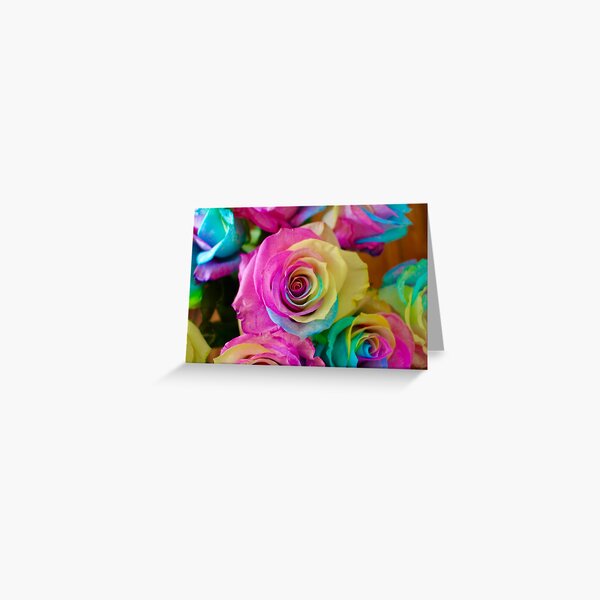 Neon Rainbow Roses Greeting Card