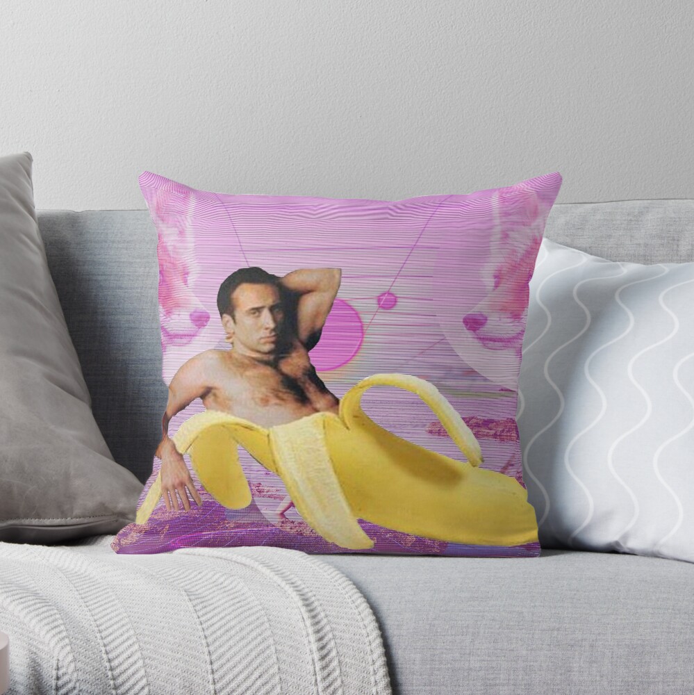 Nicholas Cage Banana Vaporwave | Pillow