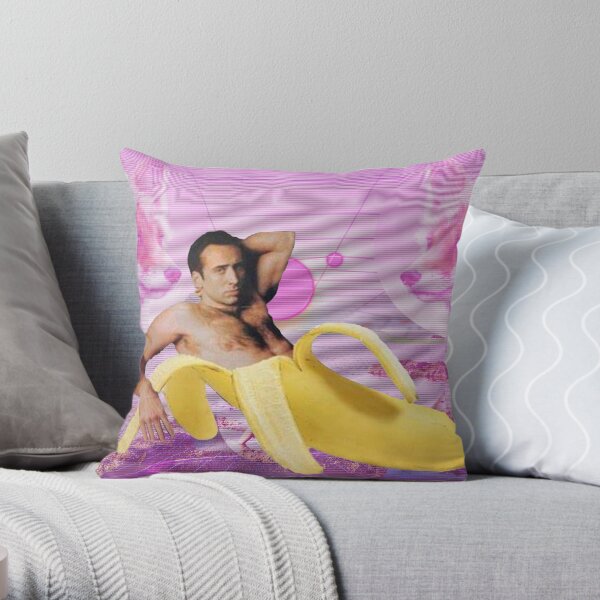Nicholas Cage Banana Vaporwave Throw Pillow